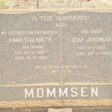 MOMMSEN Izak Jeremias 1863-1955 &amp; Anna Elizabeth VAN GRAAN 1867-1950