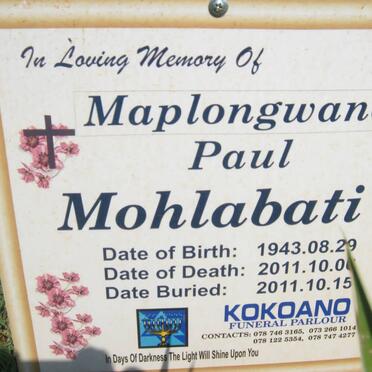 MOHLABATI Maplongwane Paul 1943-2011