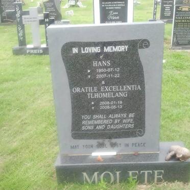 MOLETE Hans 1950-2007 :: TLHOMELANG Oratile Excellentia 2008-2008