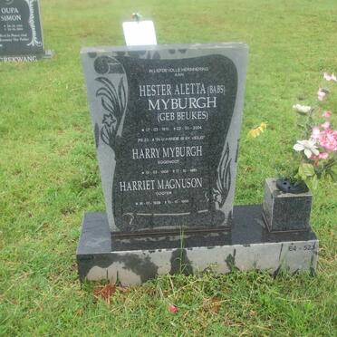 MYBURGH Harry 1908-1981 &amp; Hester Aletta nee BEUKES 1915-2004 :: MAGNUSON Harriet 1939-1995