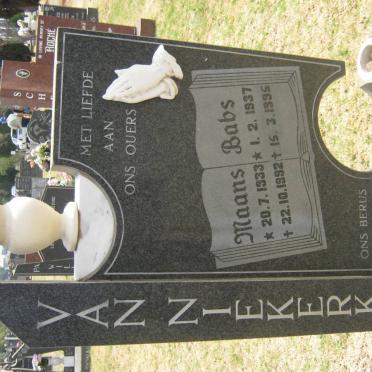 NIEKERK Maans, van 1933-1992 &amp; Babs 1937-1995