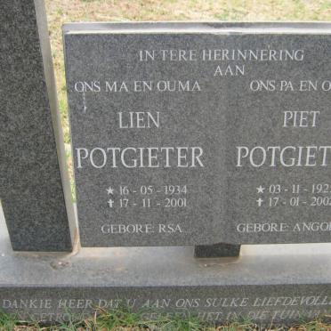 POTGIETER Piet 1925-2002 &amp; Lien 1934-2001