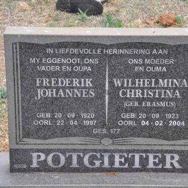 POTGIETER Frederik Johannes 1920-1997 &amp; Wilhelmina Christina ERASMUS 1923-2004
