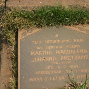 PRETORIUS Martha Magdalena Johanna nee FICK 1899-1960
