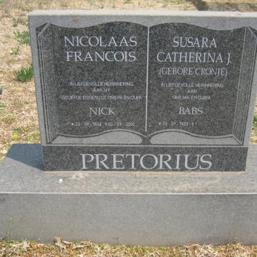 PRETORIUS Nicolaas Francois 1924-2002 &amp; Susara Catherina J. CRONJÉ 1929-
