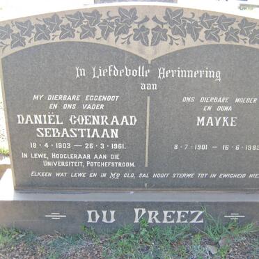 PREEZ Daniël Coenraad Sebastiaan, du 1903-1961 &amp; Mayke 1901-1985