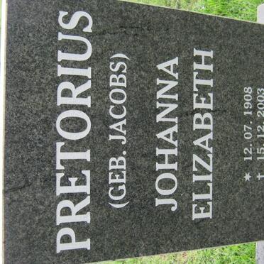PRETORIUS Johanna Elizabeth nee JACOBS 1908-2003