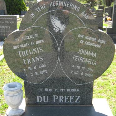 PREEZ Theunis Frans, du 1905-1989 &amp; Johanna Petronella 1911-2004