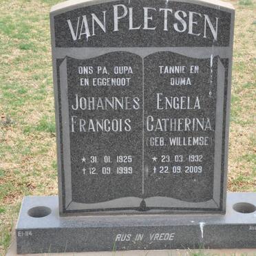 PLETSEN Johannes Francois, van 1925-1999 &amp; Engela Catherina WILLEMSE 1932-2009
