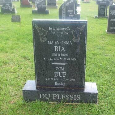 PLESSIS Dup, du 1928-2003 :: DU PLESSIS Ria nee DE JONGH 1946-2004