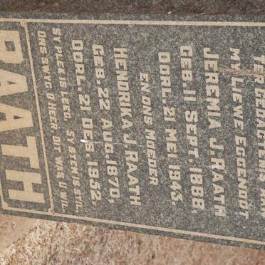 RAATH Jeremia J. 1868-1943 &amp; Hendrika J. 1870-1952