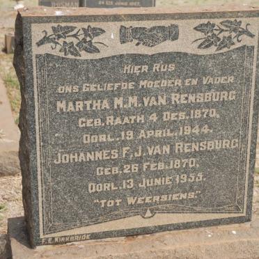 RENSBURG Johannes F.J., van 1870-1955 &amp; Martha M.M. RAATH 1870-1944