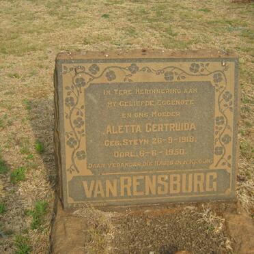 RENSBURG Aletta Gertruida, van nee STEYN 1918-1950