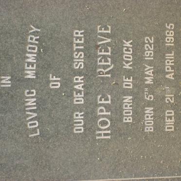 REEVE Hope nee DE KOCK 1922-1965