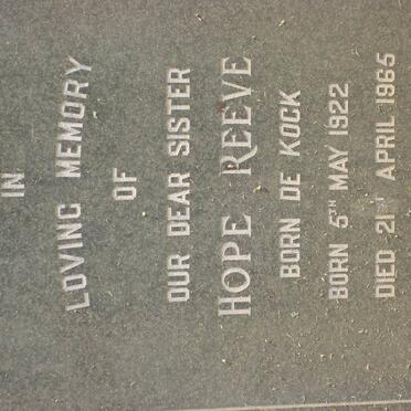 REEVE Hope nee DE KOCK 1922-1965