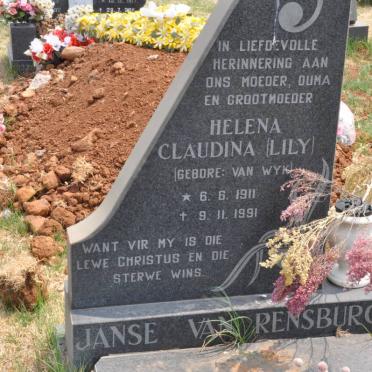 RENSBURG Helena Claudina, Janse van nee VAN WYK 1911-1991