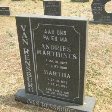 RENSBURG Andries Marthinus, van 1927-1996 &amp; Martha 1933-1997
