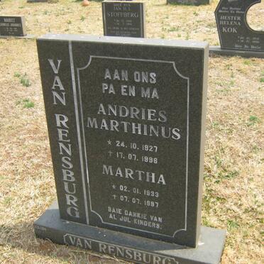 RENSBURG Andries Marthinus, van 1927-1996 &amp; Martha 1933-1997