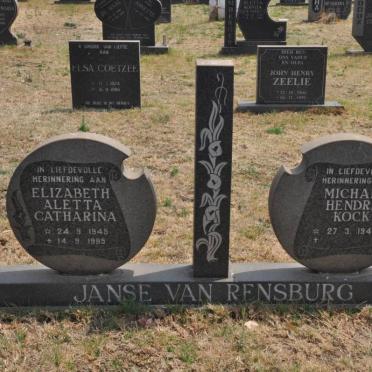 RENSBURG Michael Hendrik Kock, Janse van 1940- &amp; Elizabeth Aletta Catharina 1945-1995