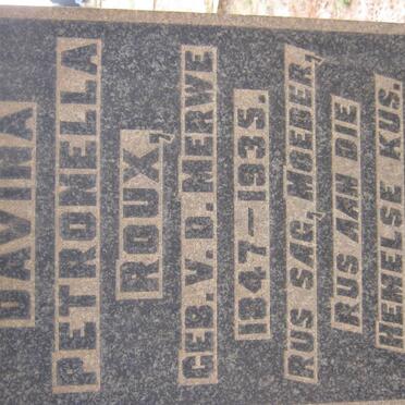 ROUX Davina Petronella nee V.D.MERWE 1874-1935
