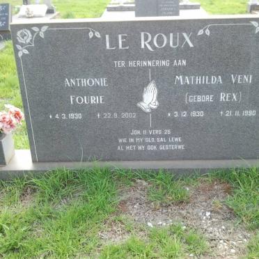 ROUX Anthonie Fourie, le 1930-2002 &amp; Mathilda Veni REX 1930-1990