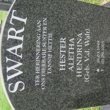 SWART Hester Aletha Hendrina nee V.D. WALT 1948-2005