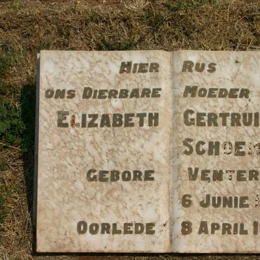 SCHOEMAN Elizabeth Gertruida nee VENTER 1884-1958