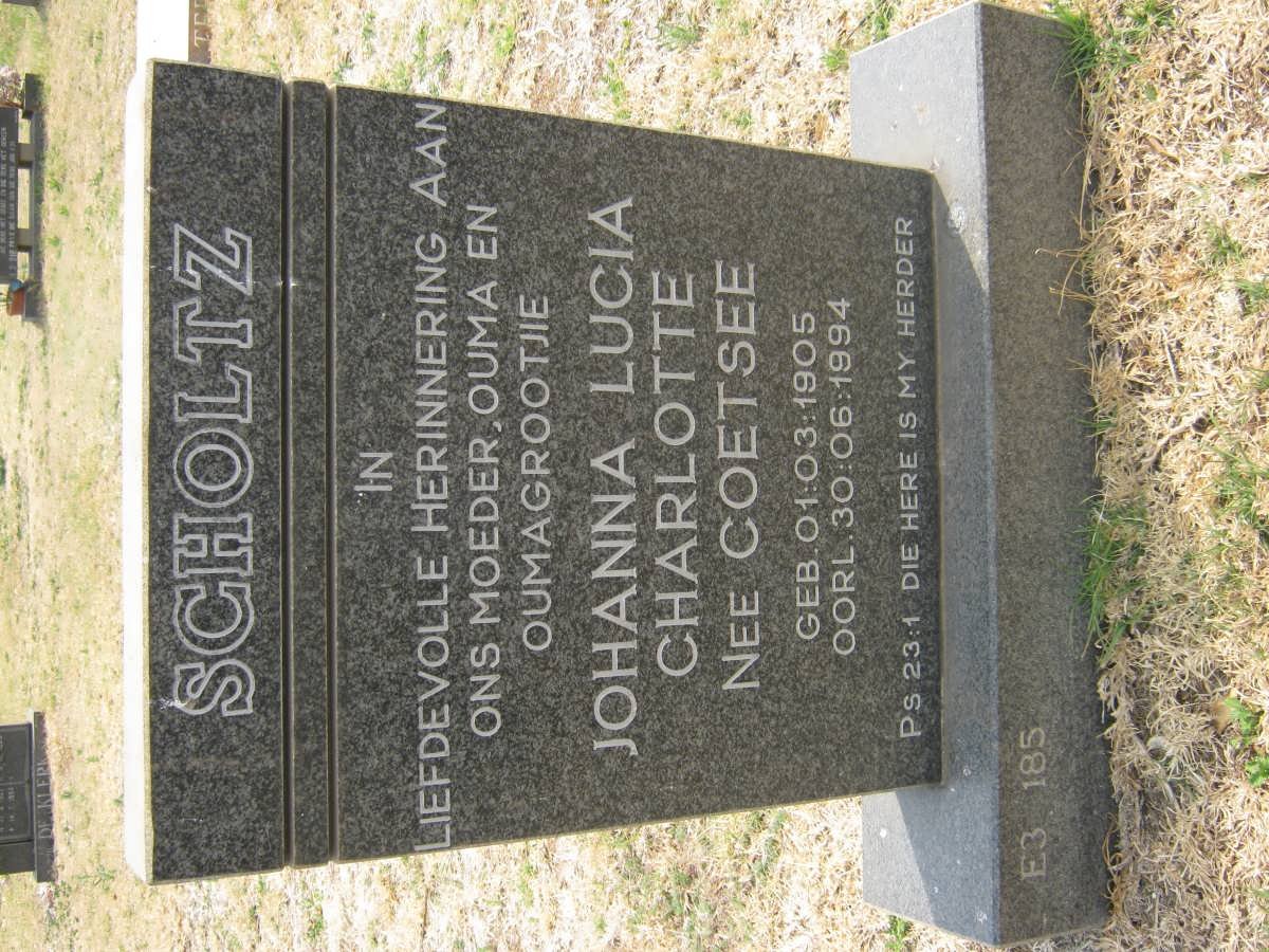 SCHOLTZ Johanna Lucia Charlotte nee COETSEE 1905-1994