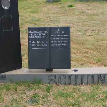 SCHUIN Margaretha Elizabeth nee ALBERTYN 1918-1998