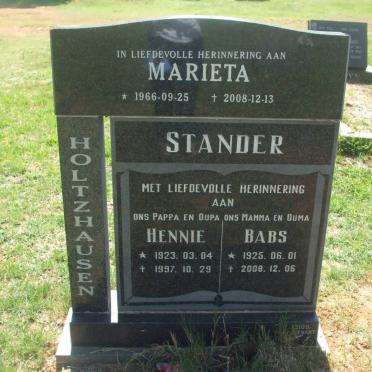STANDER Hennie 1923-1997 &amp; Babs 1925-2008 :: HOTZHAUSEN Marieta 1966-2008