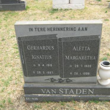 STADEN Gerhardus Ignatius, van 1916-1997 &amp; Aletta Margaretha 1920-1998
