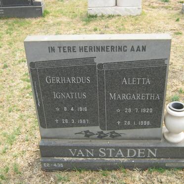 STADEN Gerhardus Ignatius, van 1916-1997 &amp; Aletta Margaretha 1920-1998