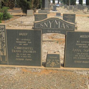 SNYMAN Christoffel Frans Jacobus 1882-1935 &amp; Anna Sophia DE VILLIERS 1884-1959