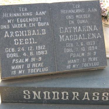 SNODGRASS Archibald Cecil 1912-1983 &amp; Catharina Magdalena 1923-1994