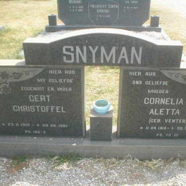 SNYMAN Gert Christoffel 1910-1981 &amp; Cornelia Aletta VENTER 1914-1996