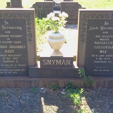 SNYMAN Jacobus Johannes -1959 &amp; Magdalena Catharina -1983