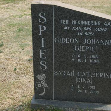 SPIES Gideon Johannes 1916-1994 &amp; Sarah Catherine 1919-2003