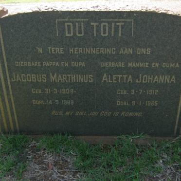 TOIT Jacobus Marthinus, du 1908-1989 &amp; Aletta Johanna 1912-1965