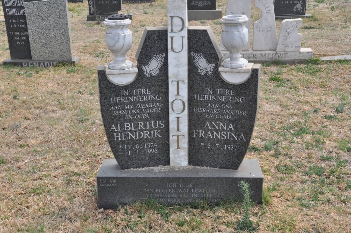 TOIT Albertus Hendrik, du 1924-1996 &amp; Anna Fransina 1937-