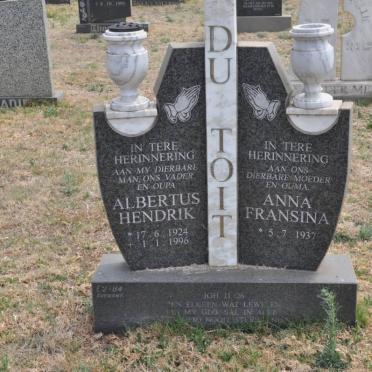 TOIT Albertus Hendrik, du 1924-1996 &amp; Anna Fransina 1937-