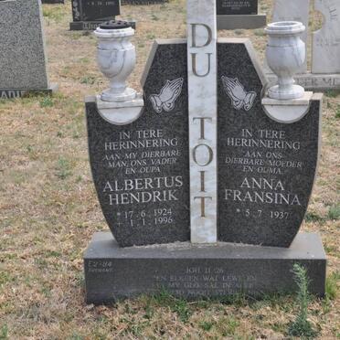 TOIT Albertus Hendrik, du 1924-1996 &amp; Anna Fransina 1937-