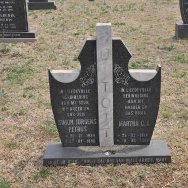 TOIT Martha C.J., du 1914-1998 :: DU TOIT Simon Jurgens Petrus 1945-1996