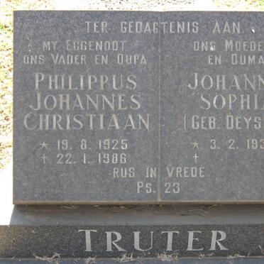 TRUTER Philippus Johannes Christiaan 1925-1986 &amp; Johanna Sophia DEYSEL 1932-