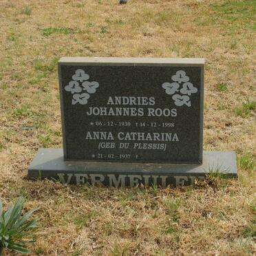 VERMEULEN Andries Johannes Roos 1930-1998 &amp; Anna Catharina DU PLESSIS 1937-