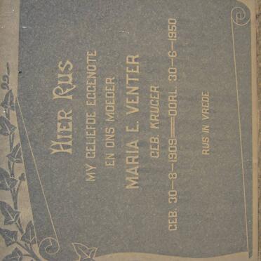 VENTER Maria E. nee KRUGER 1909-1950