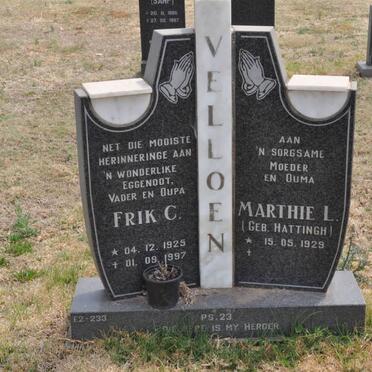 VELLOEN Frik C. 1925-1997 &amp; Marthie L. HATTINGH 1929-