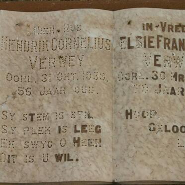 VERWEY Hendrik Cornelius -1933 &amp; Elsie Francina M. -1942