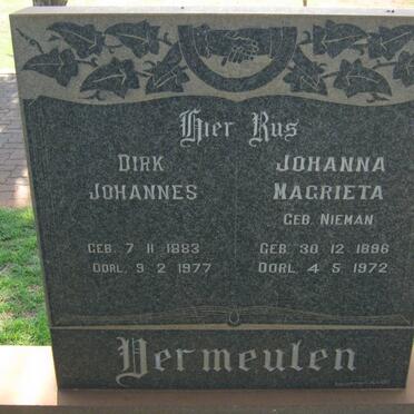 VERMEULEN Dirk Johannes 1883-1977 &amp; Johanna Magrieta NIEMAN 1896-1972