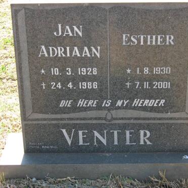 VENTER Jan Adriaan 1928-1986 &amp; Esther 1930-2001