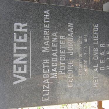 VENTER Elizabeth Magrietha Magdalena Potgieter nee JORDAAN 1906-1991